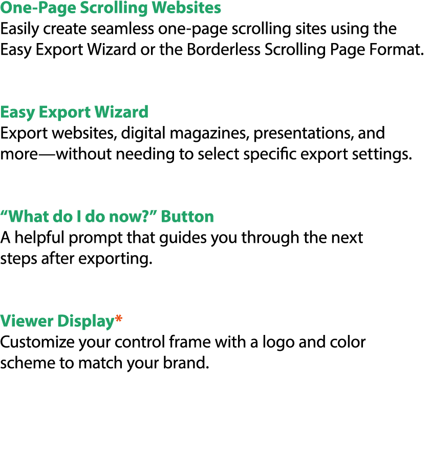 One Page Scrolling Websites Easily create seamless one page scrolling sites using the Easy Export Wizard or the Borde...
